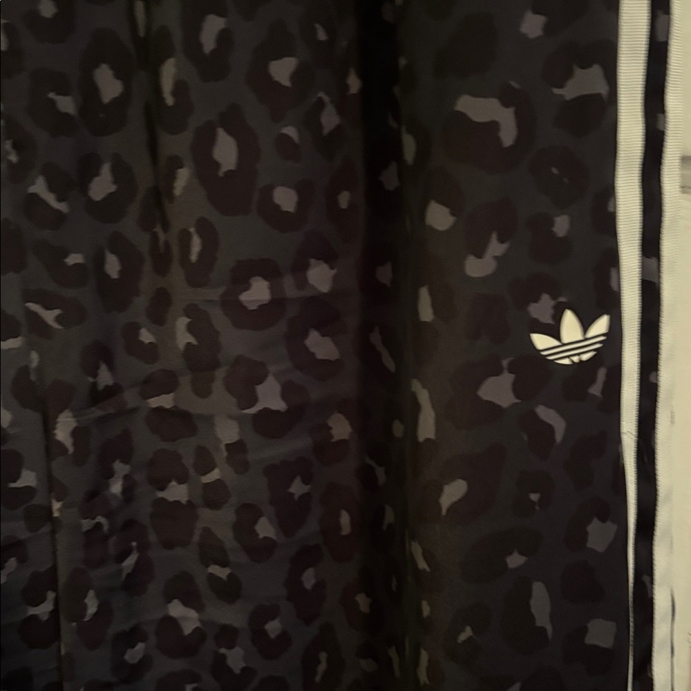Adidas Leopard Print Satin Wide Leg Track PantsSize L color carbon NWT - Picture 4 of 6